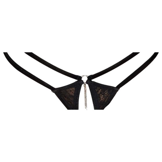 Abierta Fina - Open Thong & Corset (Black) - L