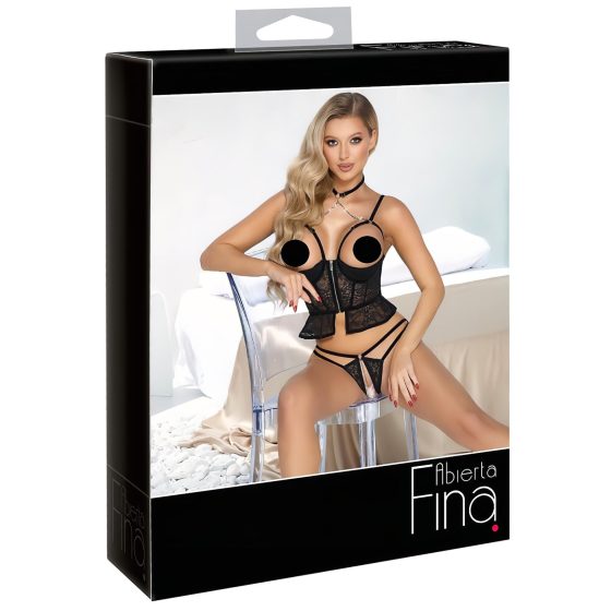 Abierta Fina - Open Thong & Corset (Black) - L