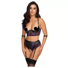 Cottelli Bondage - bra set and arm cuffs (black‑purple)