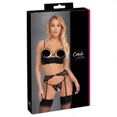 Cottelli - lace suspender set with shimmering rings (black)