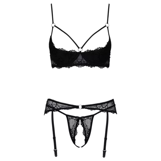 Cottelli - lace suspender set with shimmering rings (black)