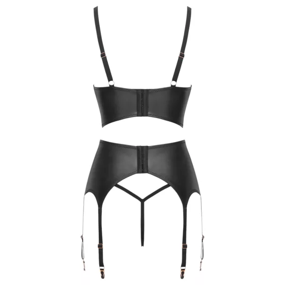 Abierta Fina - three‑piece lace suspender set (black) - 80B/M
