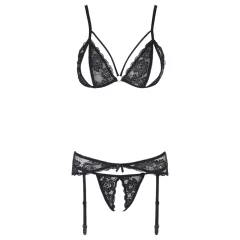 Cottelli - Open Lace Lingerie Set (Black) - XL