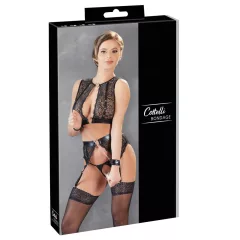   Cottelli Bondage - lace lingerie set + handcuffs (4‑piece) - XL