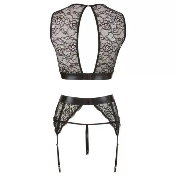Cottelli Bondage - lace lingerie set + handcuffs (4‑piece) - XL