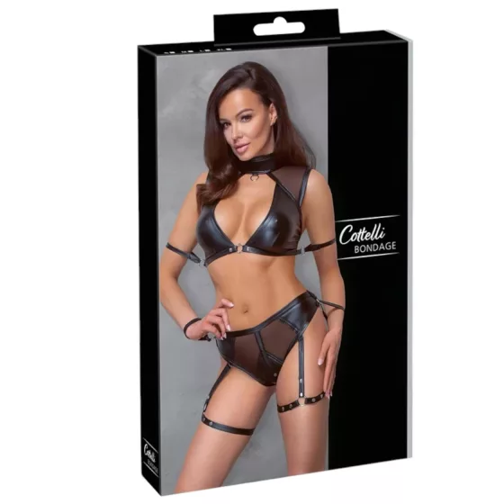 Cottelli Bondage - Bra Set with Mesh Inserts (Black) - M