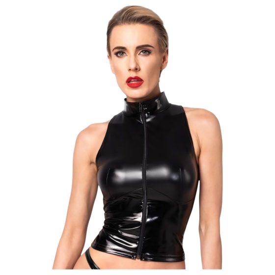 Noir - Shiny Zipper Top (Black)
