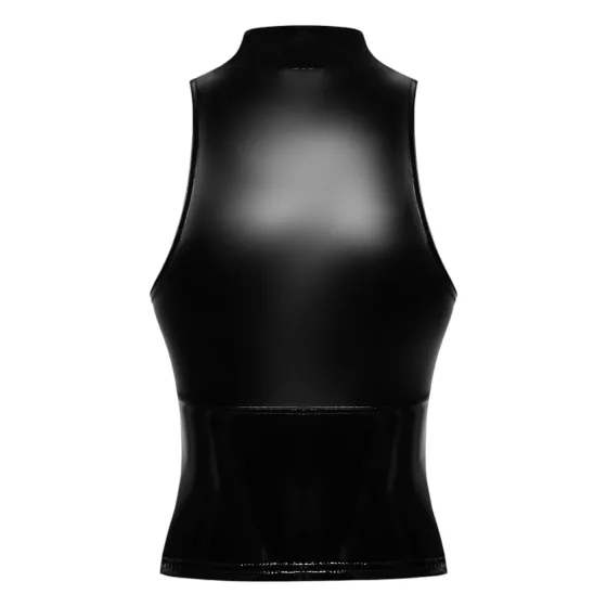 Noir - Shiny Zipper Top (Black) - L