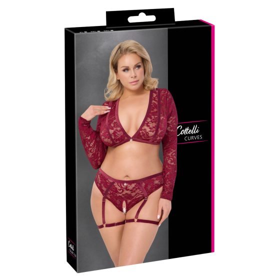 Cottelli Curves - Long Sleeve Lace Set (Red)
