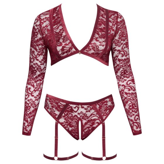 Cottelli Curves - Long Sleeve Lace Set (Red) - 2XL