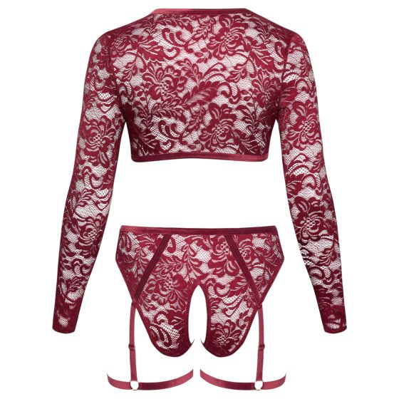 Cottelli Curves - Long Sleeve Lace Set (Red) - 2XL