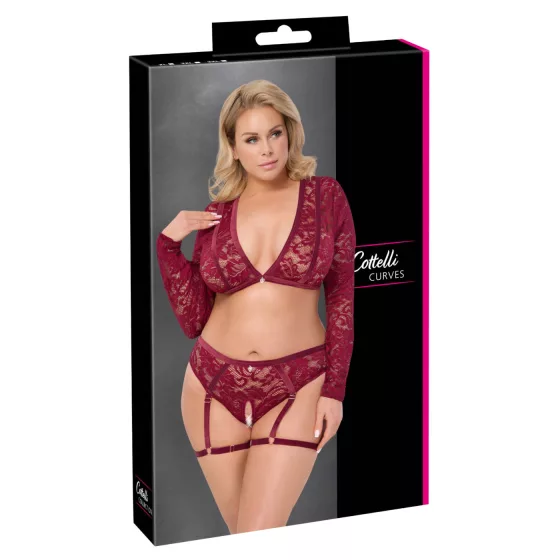 Cottelli Curves - Long Sleeve Lace Set (Red) - 3XL