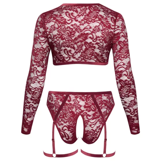 Cottelli Curves - Long Sleeve Lace Set (Red) - 3XL
