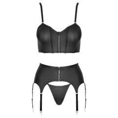   Cottelli - zip-up corset, suspender belt and thong set (black)
