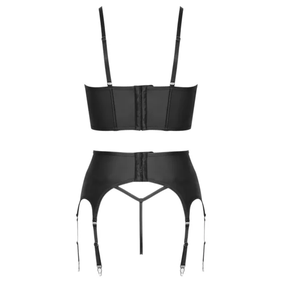 Cottelli - zip-up corset, suspender belt and thong set (black)
