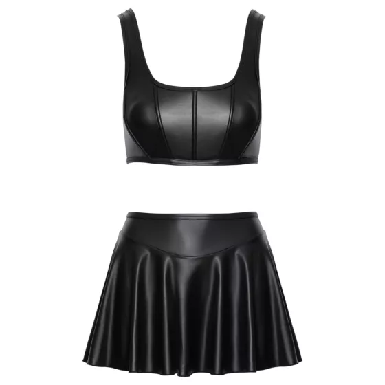 Cottelli - matte lace-up top and miniskirt set (black) - M