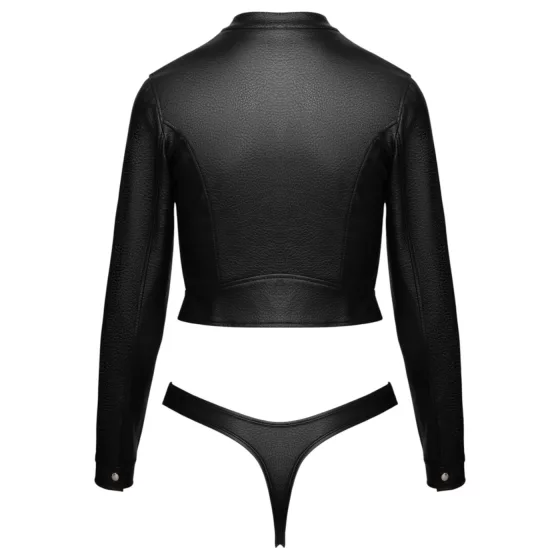 Cottelli - short faux leather jacket and thong set (black) - M