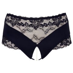   Cottelli Plus Size - Lacy Pearl-Embellished Open Panty (Black)