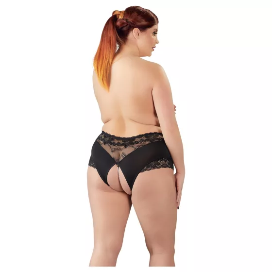 Cottelli Plus Size - Lacy Pearl-Embellished Open Panty (Black)