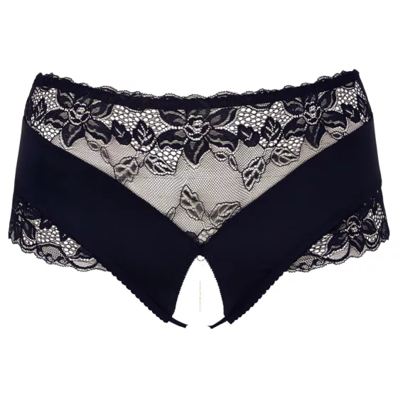 Cottelli Plus Size - Lacy Pearl-Embellished Open Panty (Black)