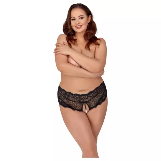 Cottelli Curves - Open Lace Panty (Black)