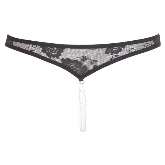 Cottelli - Black Lace Thong with Pearls and Open Design - M
