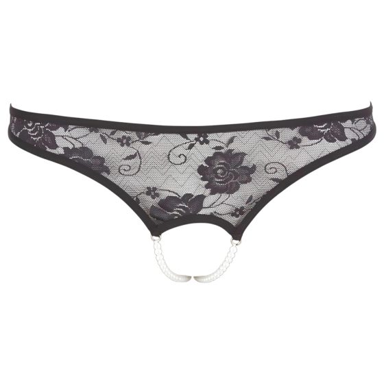 Cottelli - Black Lace Thong with Pearls and Open Design