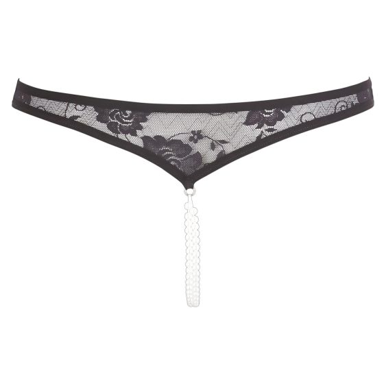 Cottelli - Black Lace Thong with Pearls and Open Design