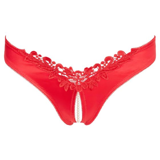 Cottelli - Open Floral Panty with Pearls (Red)