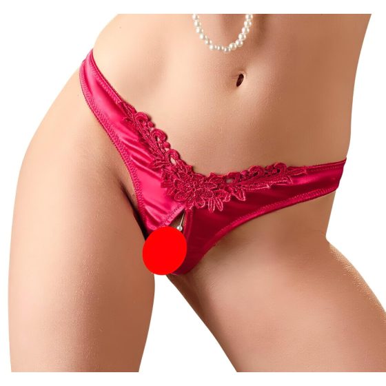 Cottelli - Open Floral Panty with Pearls (Red)
