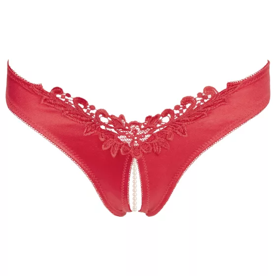 Cottelli - Open Floral Panty with Pearls (Red) - XL
