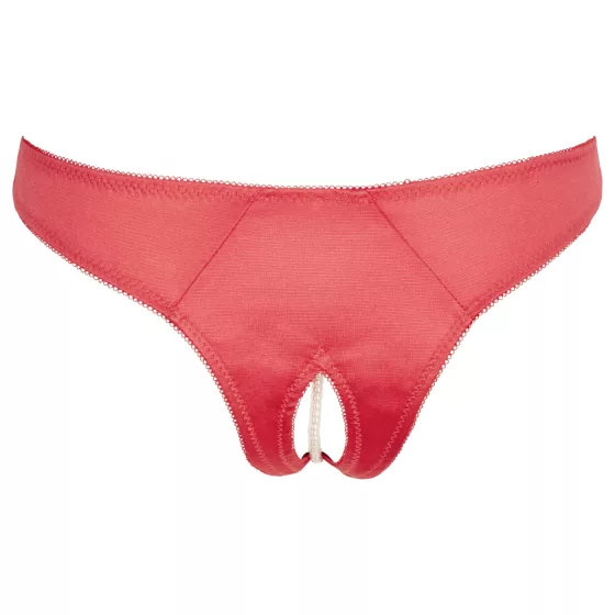 Cottelli - Open Floral Panty with Pearls (Red) - XL