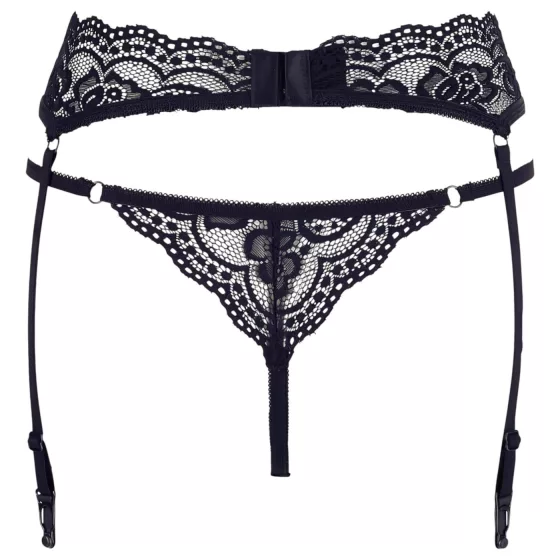 Cottelli - Lace Garter Belt with Thong (Black)