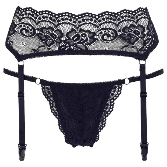 Cottelli - Lace Garter Belt with Thong (Black) - M