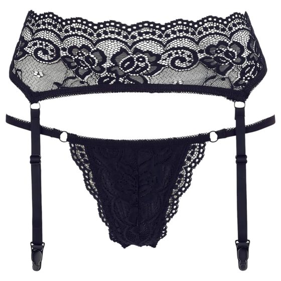 Cottelli - Lace Garter Belt with Thong (Black) - XL