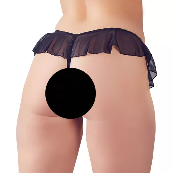 Cottelli - Open Pearl Ruffle Thong (Black)