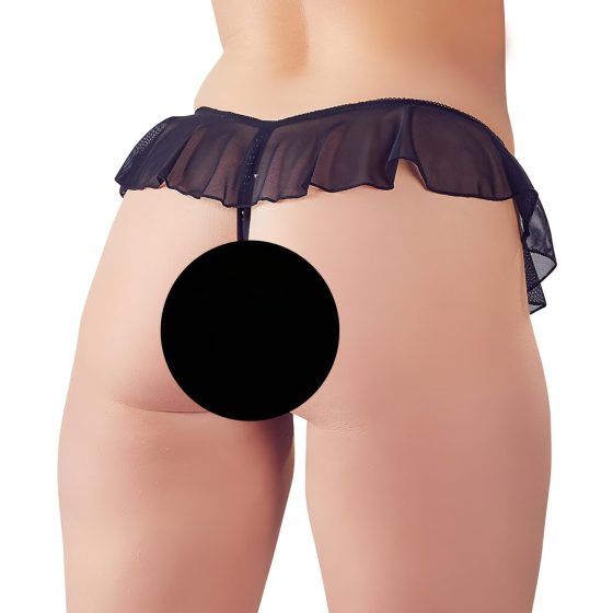 Cottelli - Open Pearl Ruffle Thong (Black)