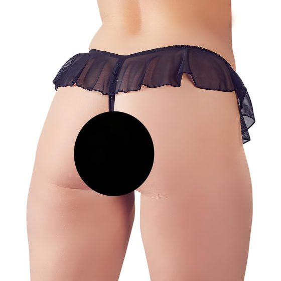 Cottelli - Open Pearl Ruffle Thong (Black)
