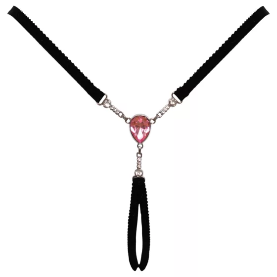 Cottelli - black open G-string thong with sparkling jewel (S-L)