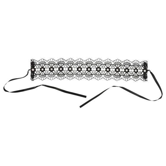 Cottelli - Pearl & Rhinestone Lace Choker (Black)