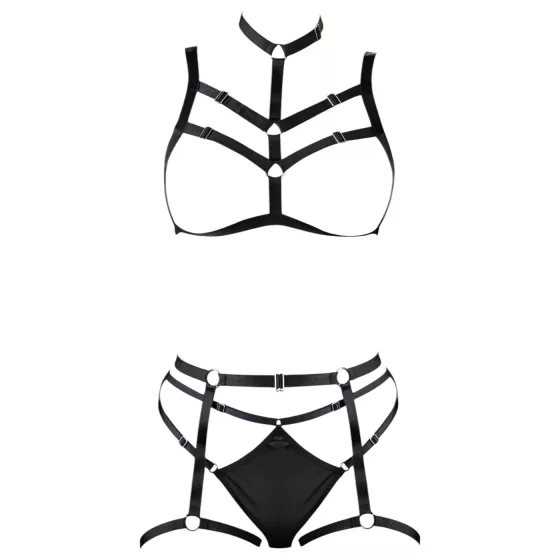 Cottelli - black decorative body harness lingerie trio (S-L)