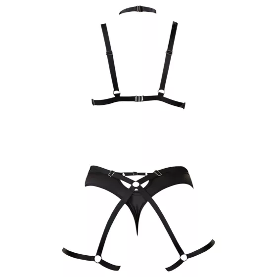Cottelli - black decorative body harness lingerie trio (S-L)
