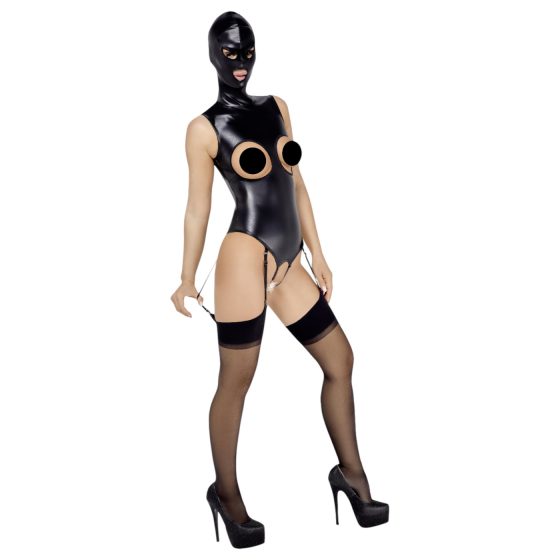 Bad Kitty - Open-Front Body Suit & Mask (Black) - M