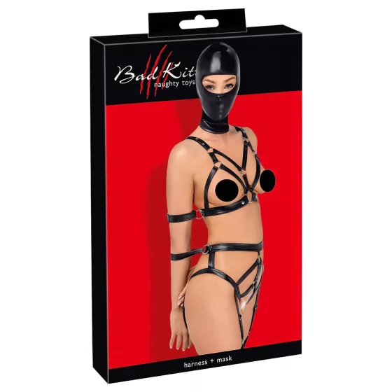 Bad Kitty - Body Harness Set and Mask (Black) - S