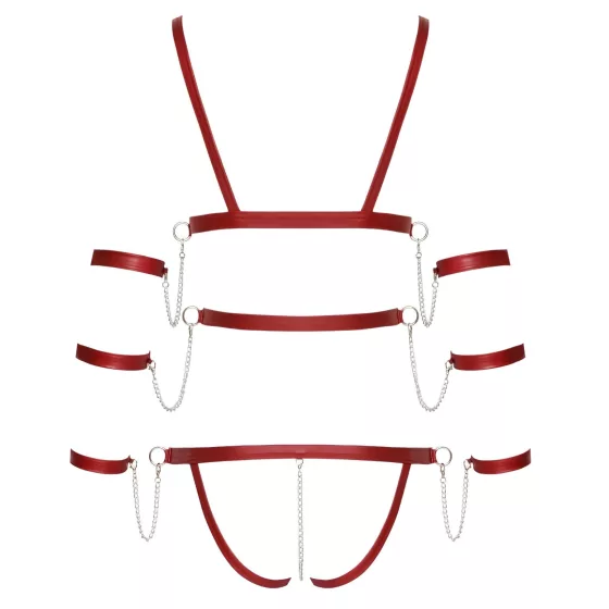 Bad Kitty - Red Studded Bondage Bodysuit - M