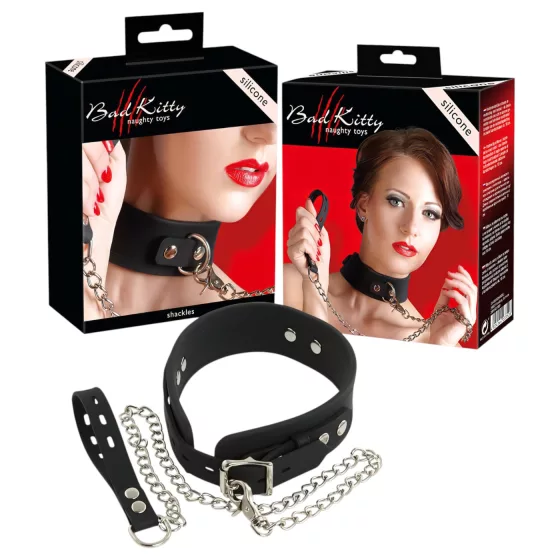 Bad Kitty - Silicone Collar with Leash (Black)