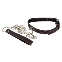 Bad Kitty - heart collar with metal leash (black-red)