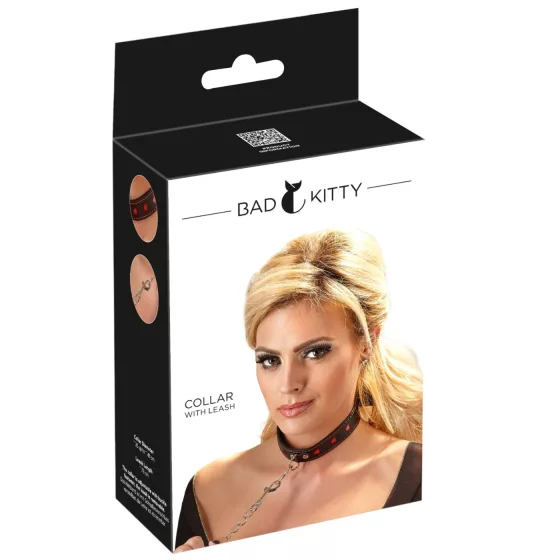 Bad Kitty - Heart Collar and Metal Leash (Black)