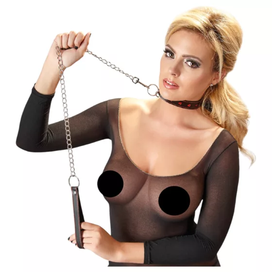 Bad Kitty - Heart Collar and Metal Leash (Black)
