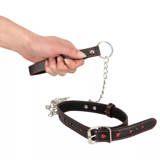 Bad Kitty - Heart Collar and Metal Leash (Black)